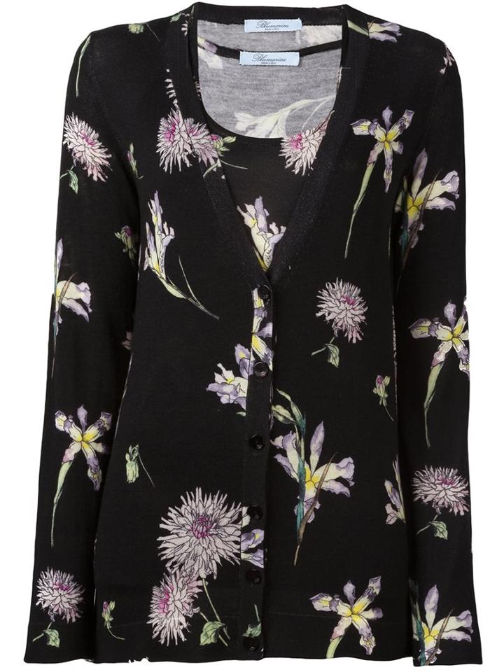 Blumarine Flower Knit Twinset, Women's, Size: 44, Black, Virgin Wool