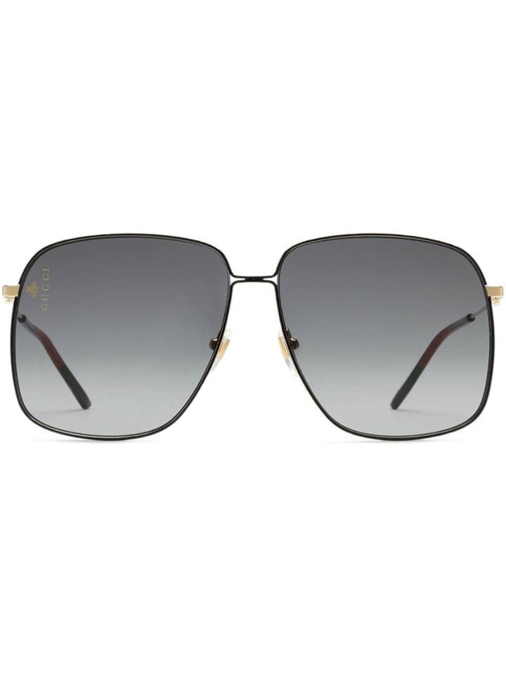 Gucci Occhiali Da Sole Rettangolari In Metallo - Black