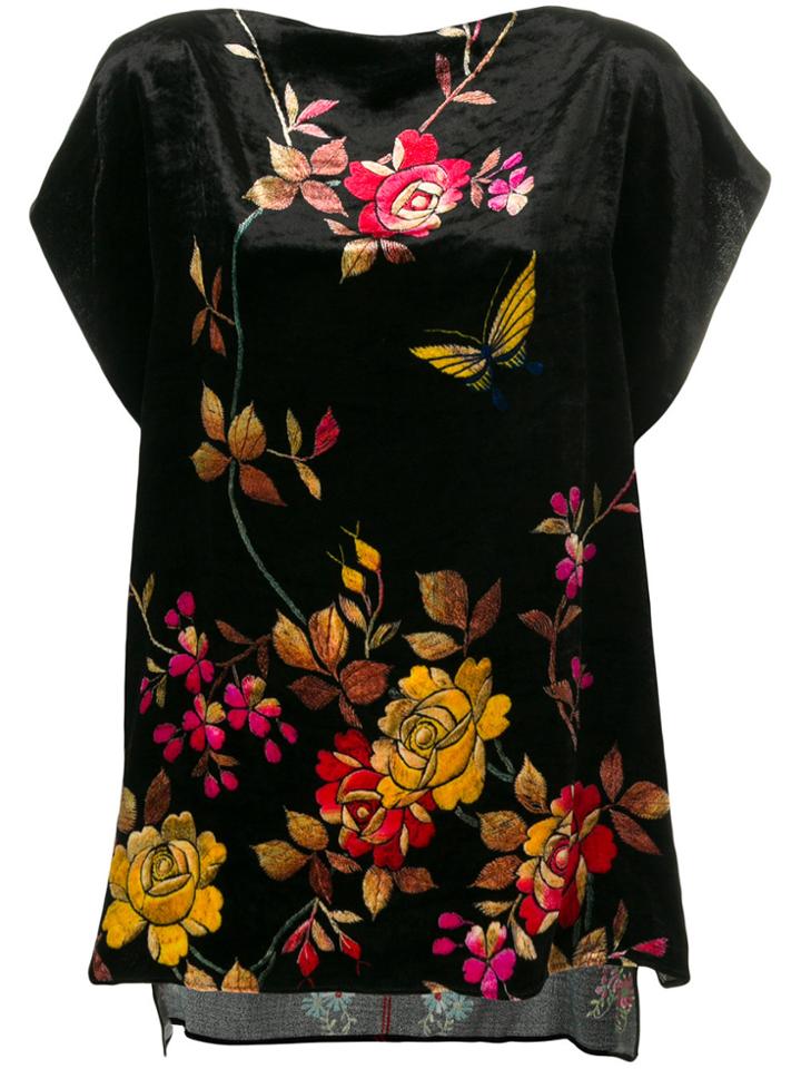 Pierre-louis Mascia Floral Cap Sleeve Blouse - Black