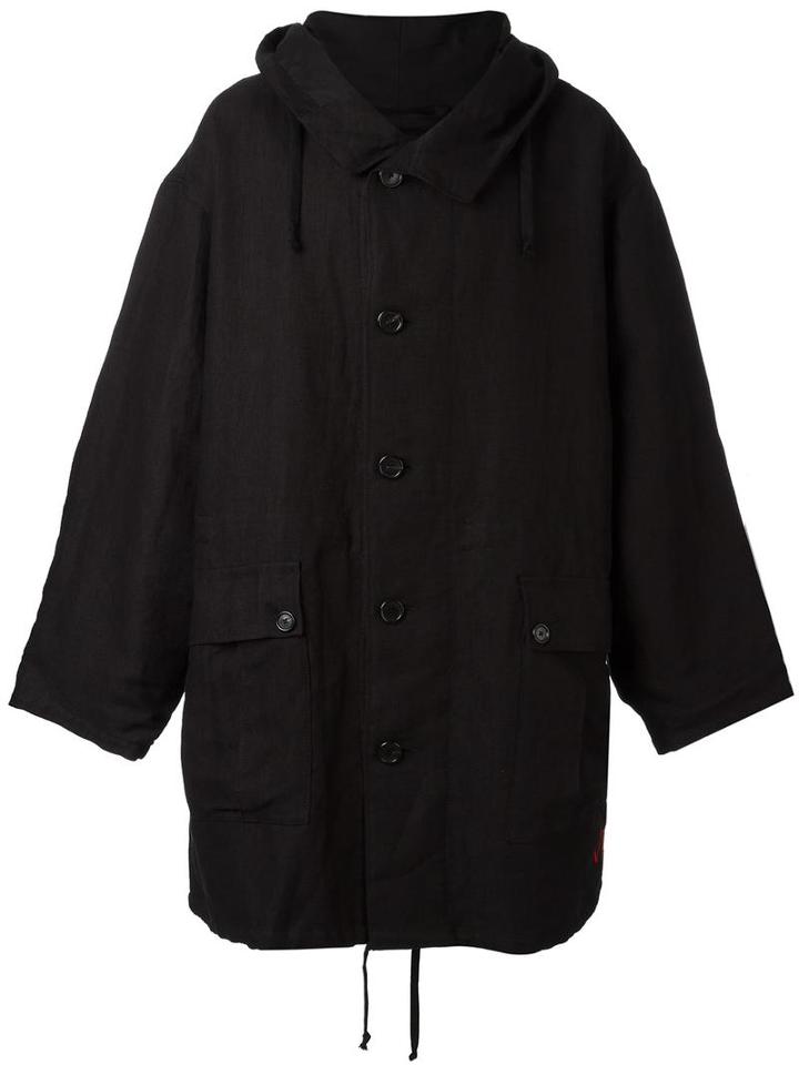 Ann Demeulemeester Blanche Hooded Oversized Coat, Adult Unisex, Size: Small, Black, Linen/flax/cotton