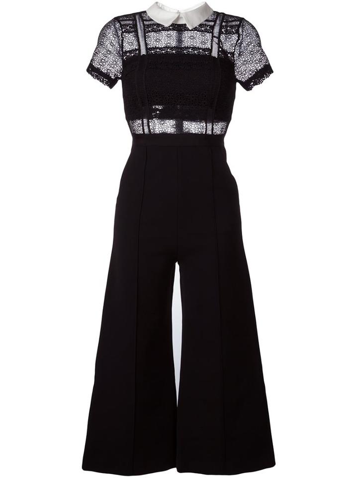 Self-portrait Lace Panel Wide Leg Jumpsuit