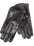 Imoni Snakeskin Print Gloves, Women's, Size: 8, Black, Silk/leather