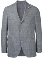 Lardini Checked Blazer, Men's, Size: 44, Grey, Cotton/linen/flax