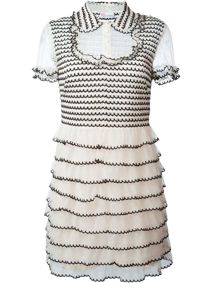 Red Valentino Embroidered Trim Ruffled Dress