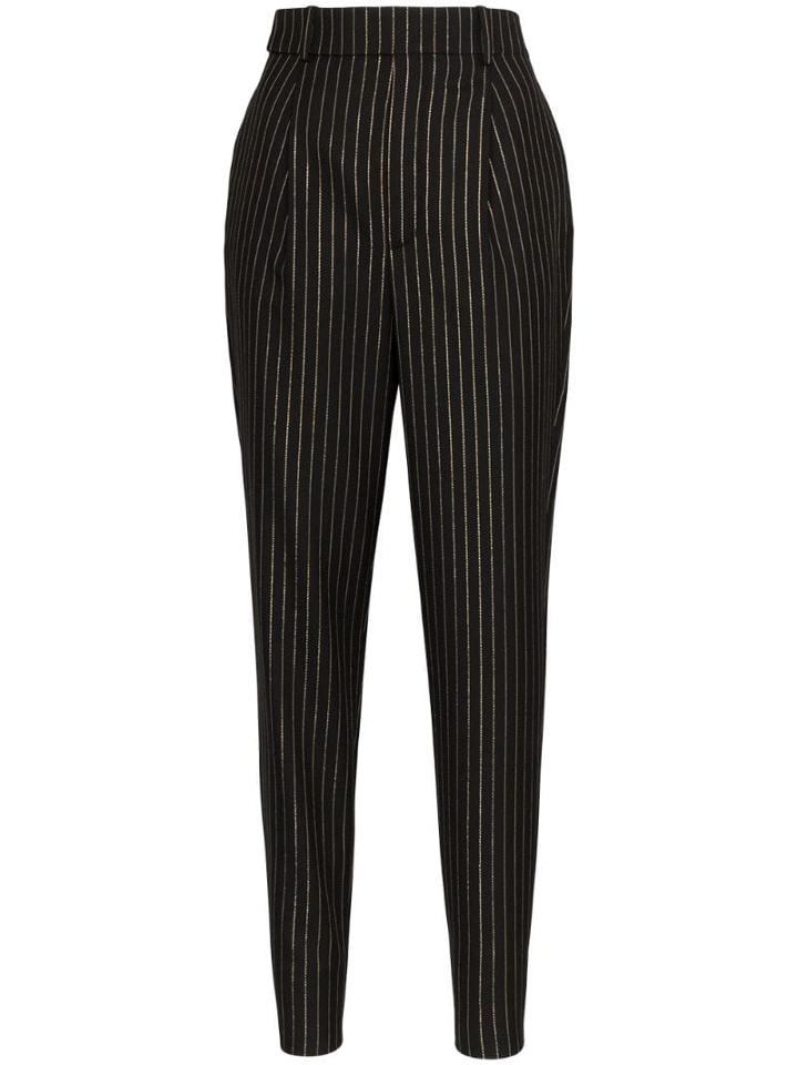 Saint Laurent Pinstripe Pleated Trousers - Black