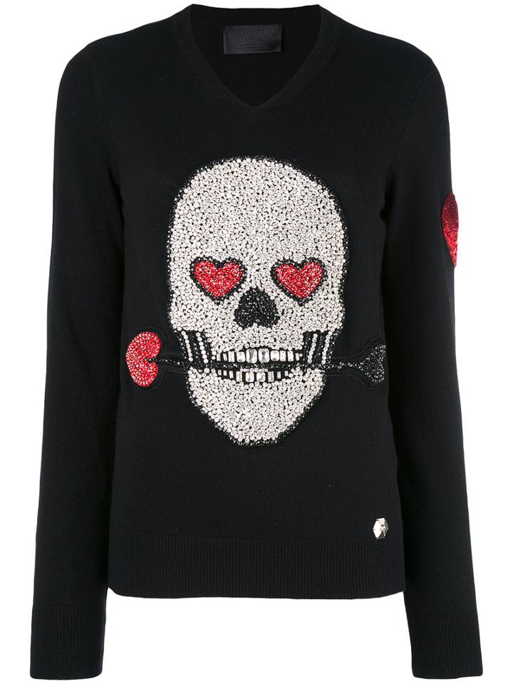 Philipp Plein - Sequin Skull Sweater - Women - Polyamide/cashmere/virgin Wool - L, Black, Polyamide/cashmere/virgin Wool