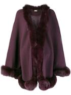 N.peal Fox Trim Knitted Cape - Pink & Purple