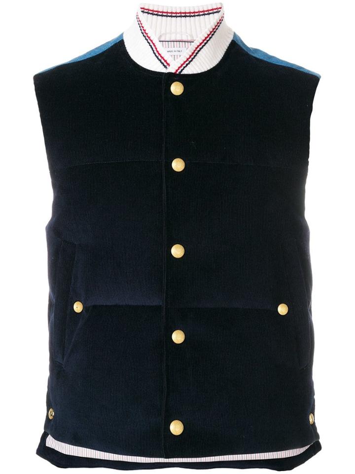 Thom Browne Contrast Yoke Down-filled Corduroy Vest - Blue