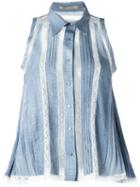 Ermanno Scervino - Lace Inserts Shirt - Women - Cotton/polyamide/viscose - 40, Blue, Cotton/polyamide/viscose