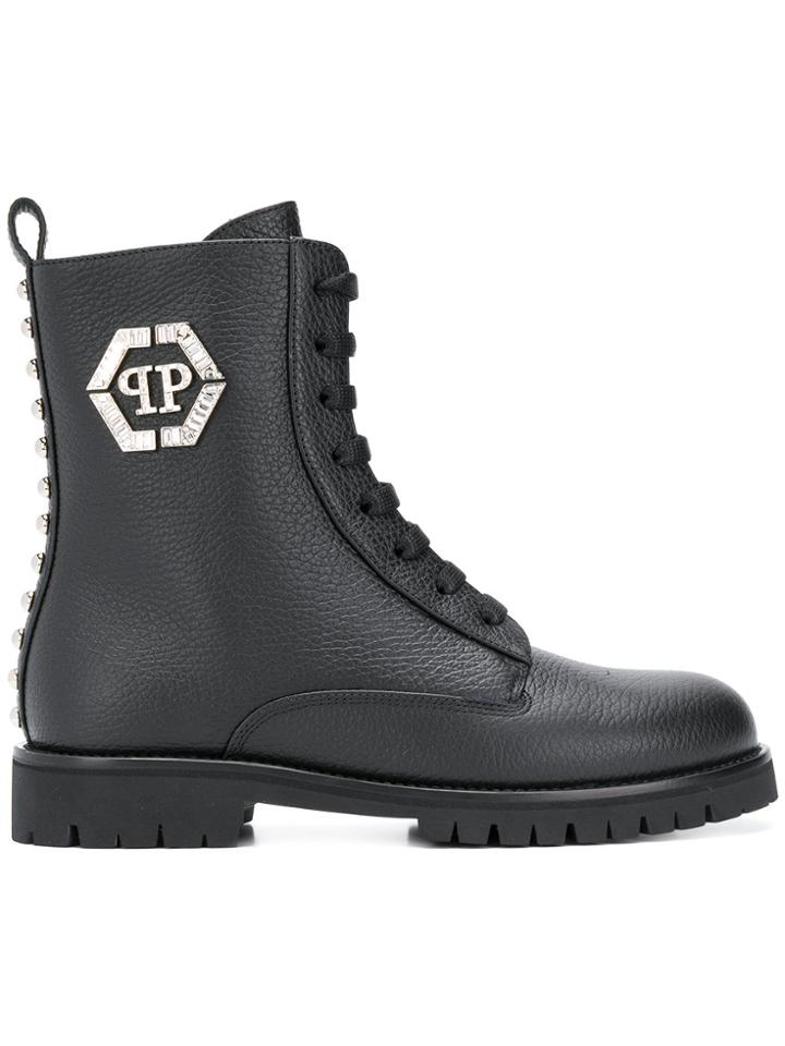 Philipp Plein Logo Plaque Boots - Black