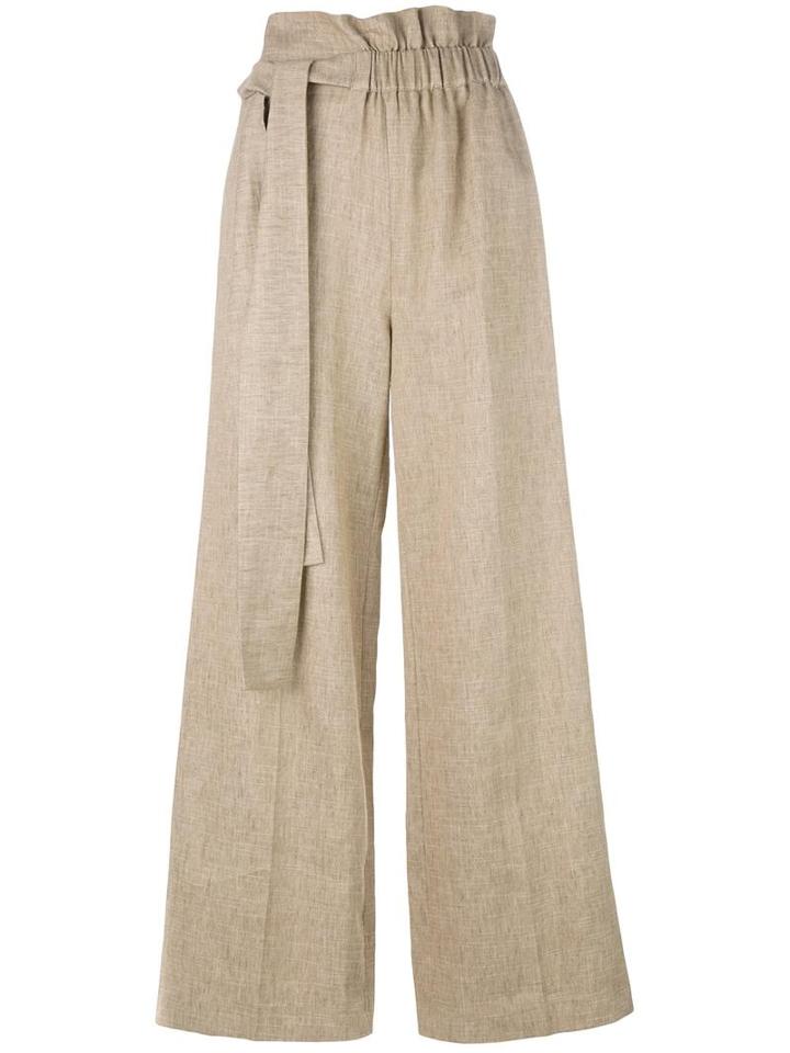 Msgm Gathered Waist Trousers, Women's, Size: 40, Brown, Cotton/linen/flax