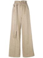 Msgm Gathered Waist Trousers, Women's, Size: 40, Brown, Cotton/linen/flax