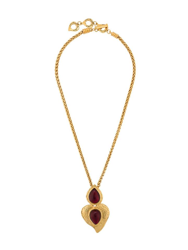 Yves Saint Laurent Pre-owned Tear Drop And Heart Pendant Long Necklace