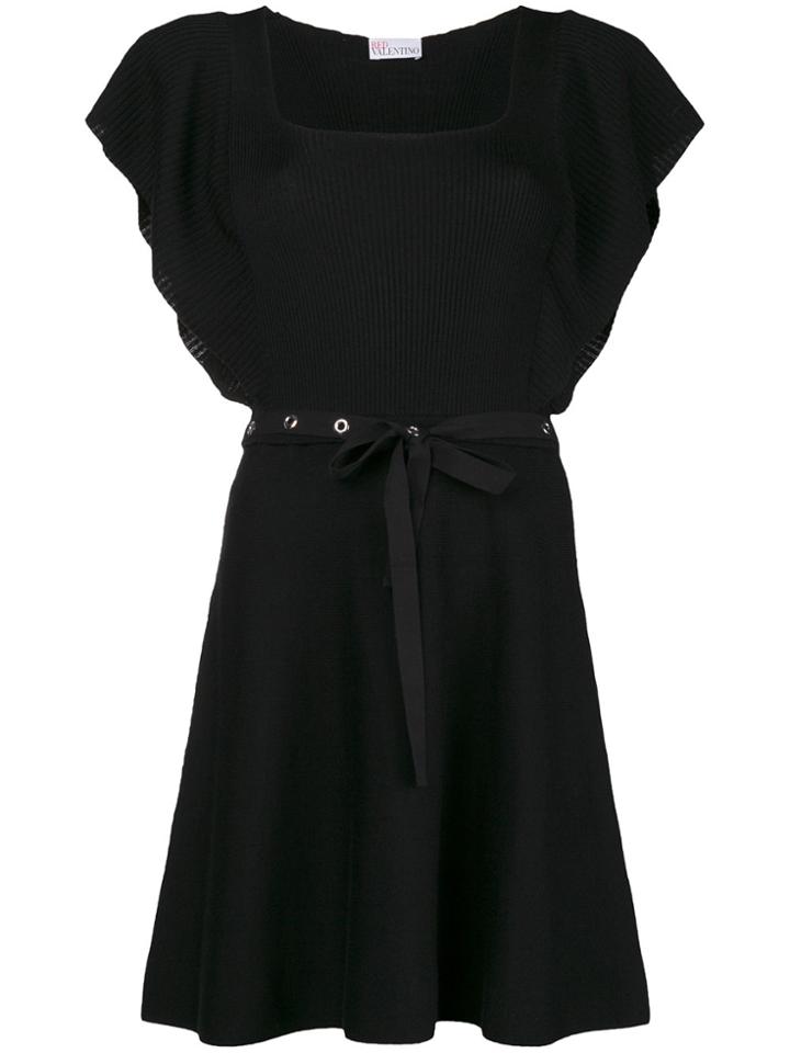 Red Valentino Belted Ribbed Dress - Black