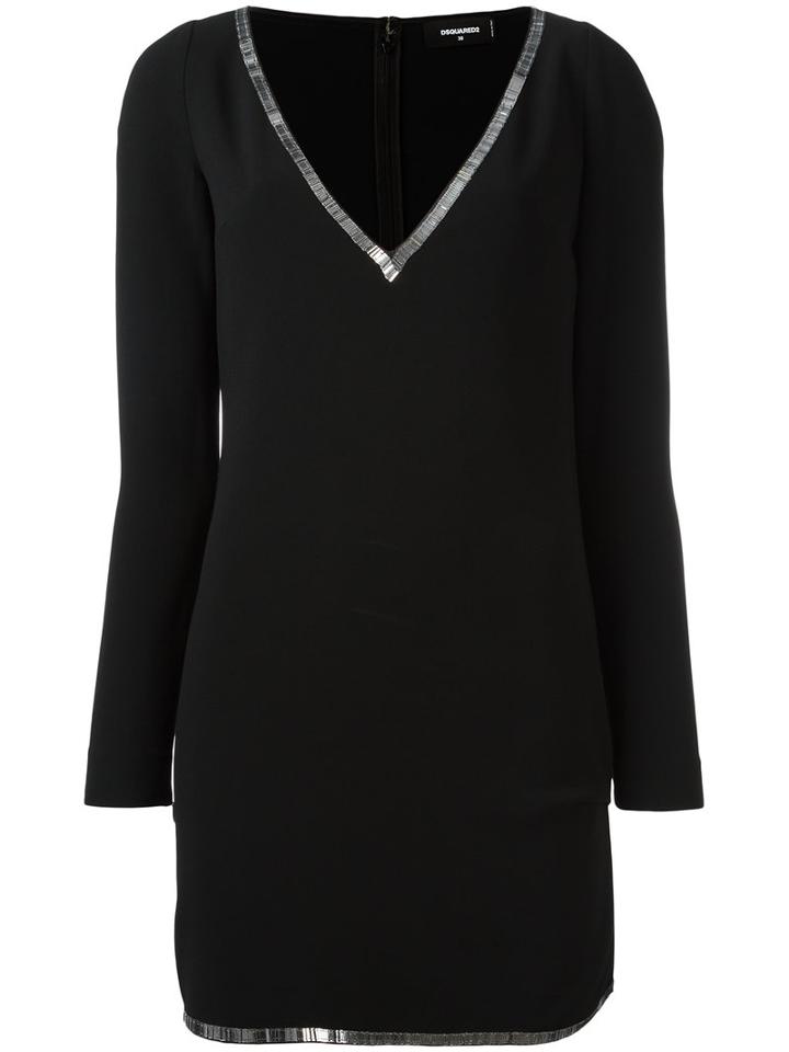 Dsquared2 Embellished V-neck Dress, Women's, Size: 44, Black, Polyester/spandex/elastane/acetate/viscose