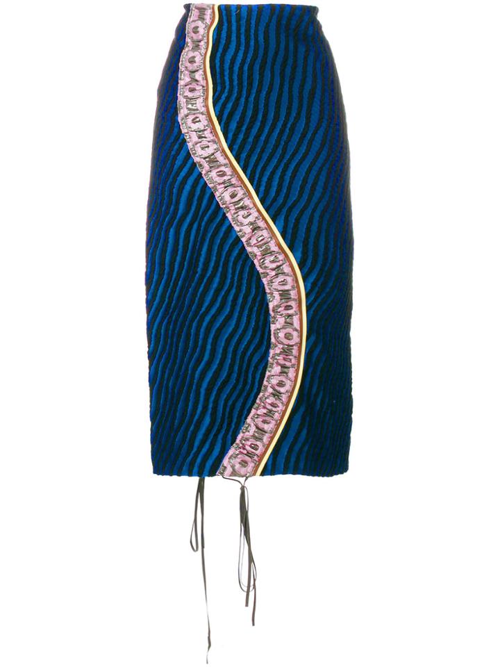Marni Striped Panel Pencil Skirt - Blue