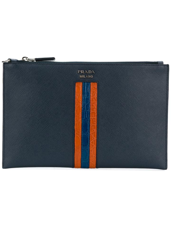 Prada Contrast Stripe Zipped Pouch - Blue