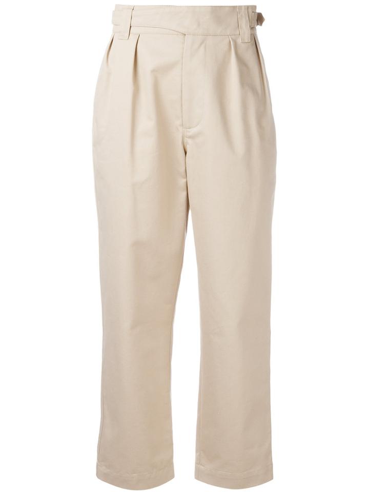 Maison Kitsuné High-waisted Trousers, Women's, Size: 36, Nude/neutrals, Cotton
