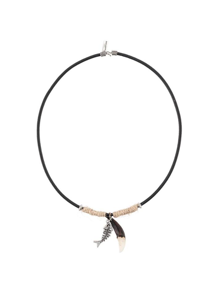Saint Laurent Shark Tooth And Fish Bone Necklace - Brown
