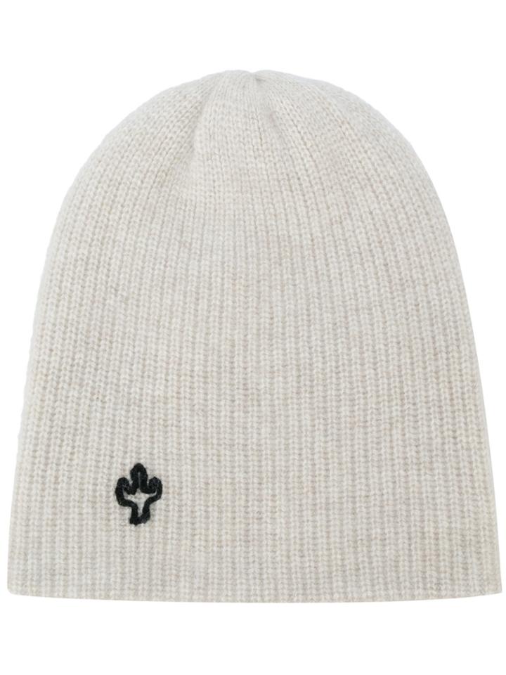 The Elder Statesman Ribbed Embroidered Beanie - Nude & Neutrals