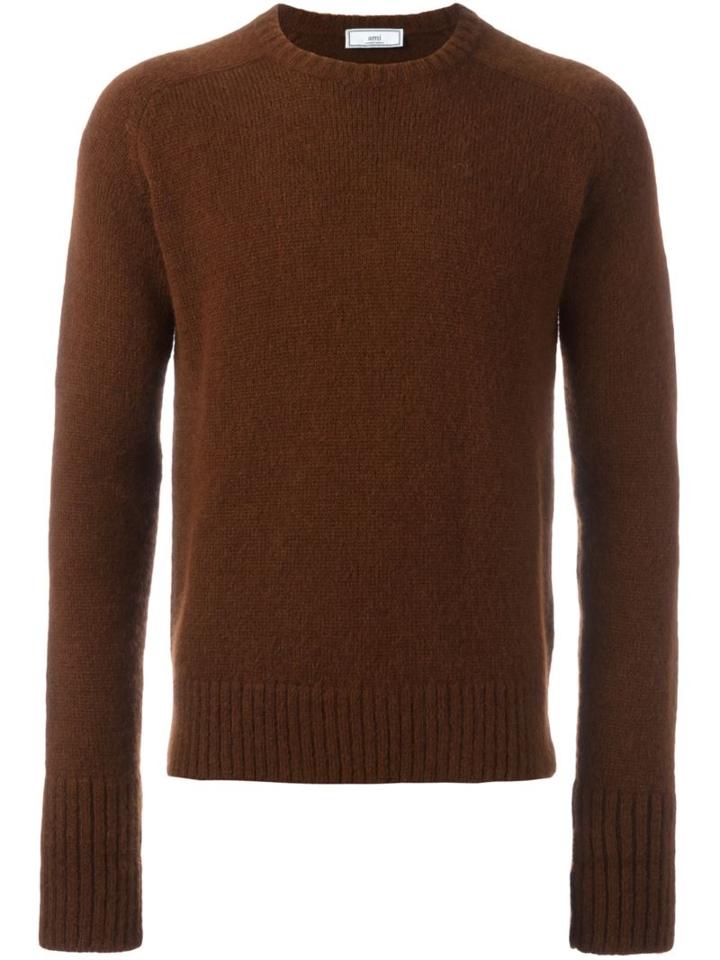 Ami Alexandre Mattiussi Crew Neck Sweater, Men's, Size: Small, Brown, Nylon/wool/alpaca