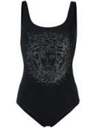 Versace Medusa Studded Swimsuit, Women's, Size: 3, Black, Polyamide/spandex/elastane
