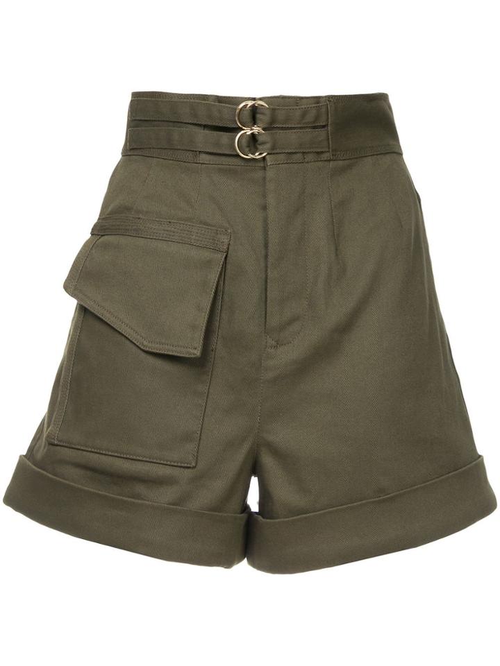 Self-portrait High-waisted Shorts - Green