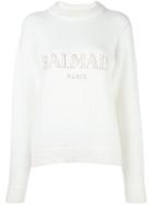 Balmain Studded Logo Jumper, Women's, Size: 36, White, Nylon/angora/wool/brass