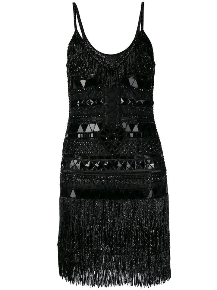 Dundas Beaded Fringe Mini Dress - Black