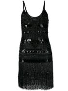 Dundas Beaded Fringe Mini Dress - Black