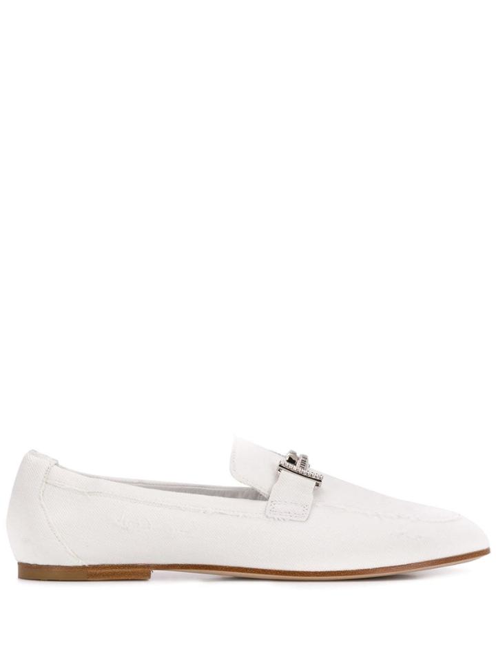 Tod's Embellished Logo Loafers - White