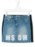 Msgm Kids Teen Two-tone Denim Skirt - Blue