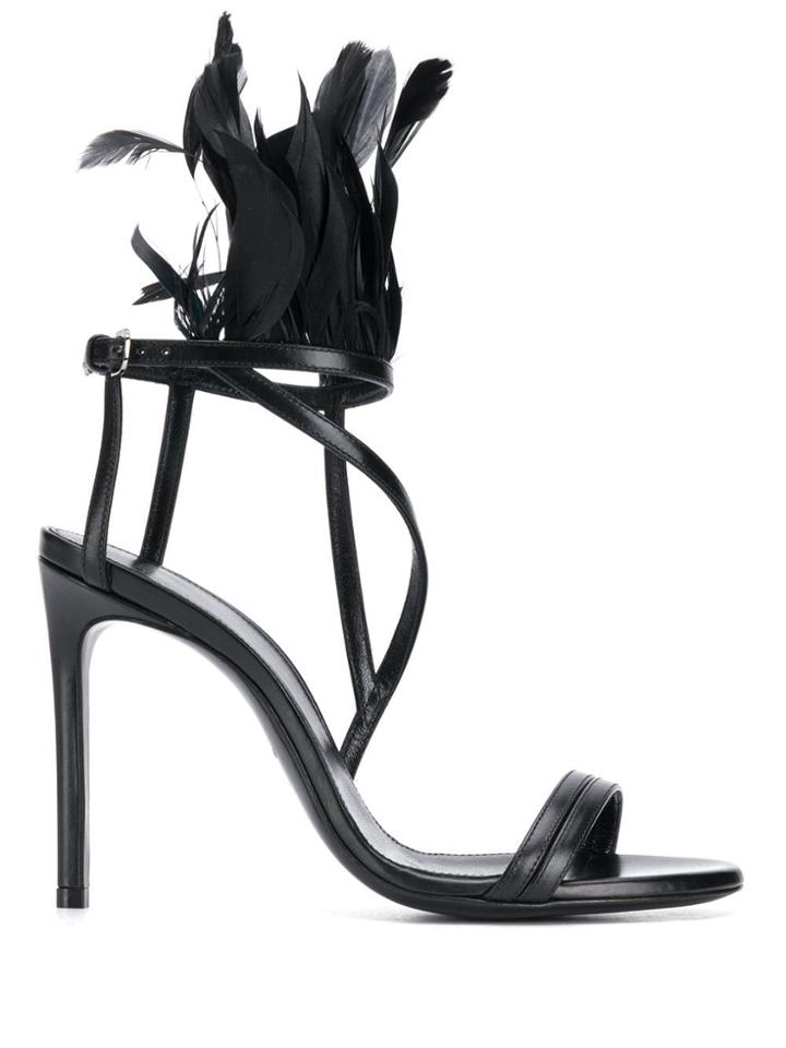 Lanvin Feather Embellished Sandals - Black