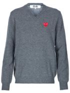 Embroidered Heart Jumper, Men's, Size: Large, Grey, Wool, Comme Des Garçons Play
