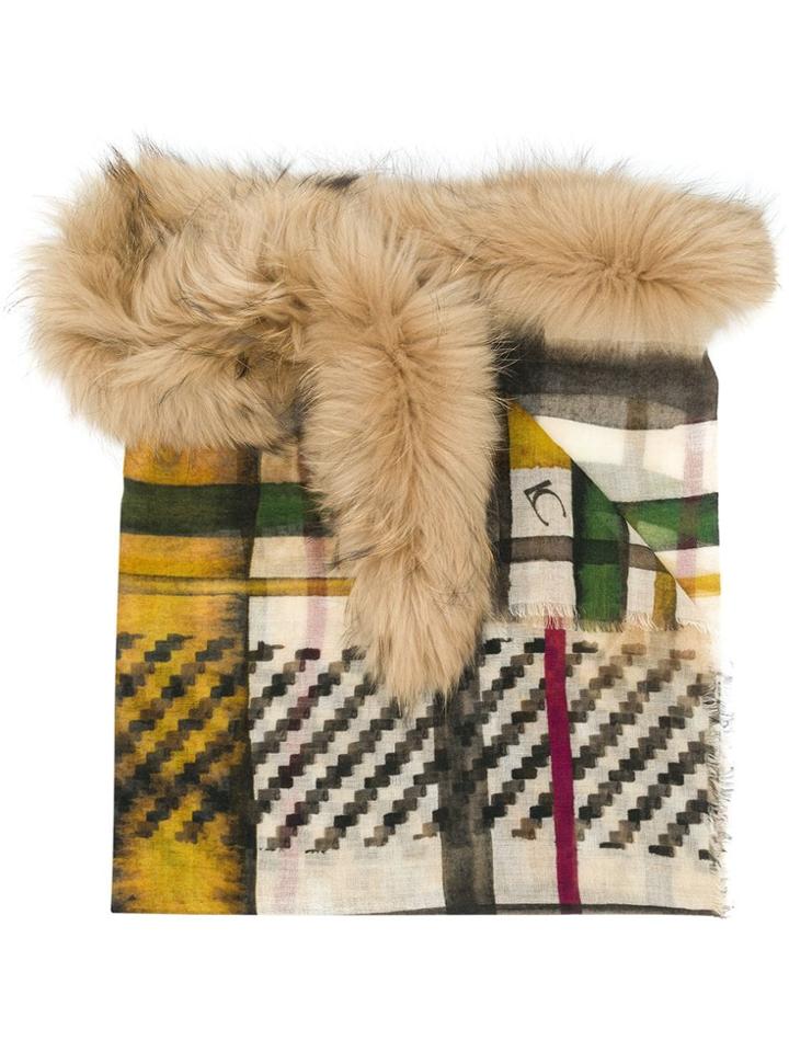 Luisa Cerano Fur Trim Checked Scarf - Nude & Neutrals