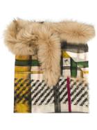 Luisa Cerano Fur Trim Checked Scarf - Nude & Neutrals