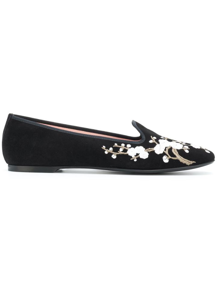Pretty Ballerinas Floral Embroidered Ballerina Shoes - Black
