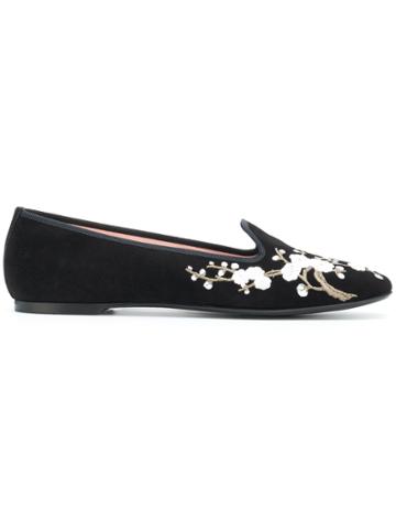 Pretty Ballerinas Floral Embroidered Ballerina Shoes - Black