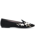 Pretty Ballerinas Floral Embroidered Ballerina Shoes - Black