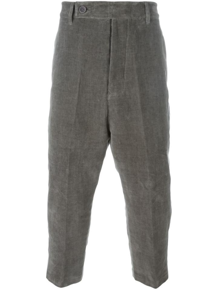 Rick Owens Drop Crotch Cropped Trousers, Men's, Size: 50, Grey, Cotton/linen/flax