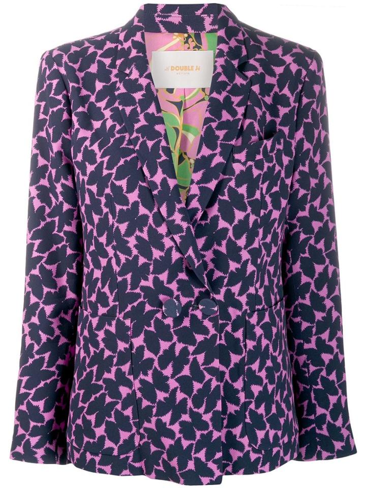 La Doublej Printed Double-breasted Blazer - Blue