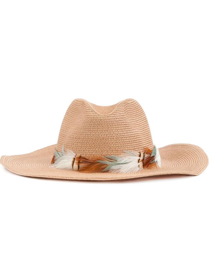 Filù Hats Batu Tara Hat, Women's, Size: L, Nude/neutrals, Straw/rooster Feathers/pheasant Feathers