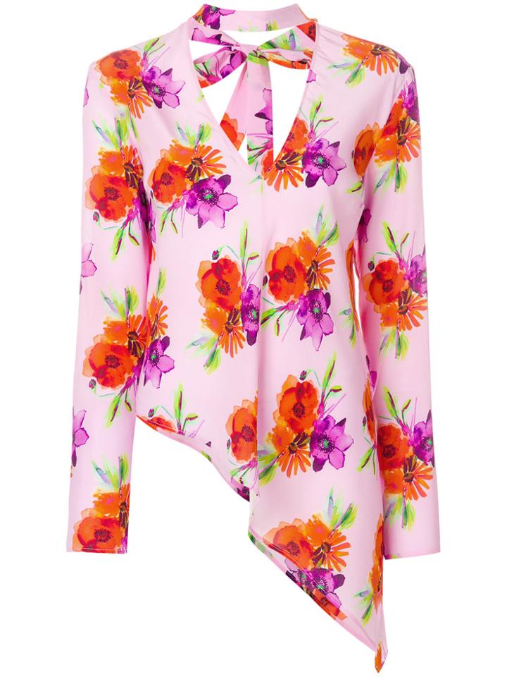 Msgm Tie-back Floral Blouse - Pink & Purple