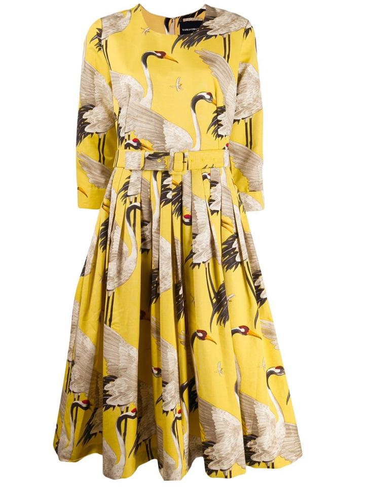 Samantha Sung Bird Print Flared Dress - Yellow