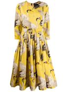 Samantha Sung Bird Print Flared Dress - Yellow