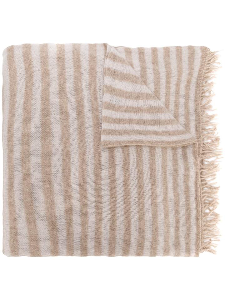 Danielapi Striped Fringe Scarf - Nude & Neutrals