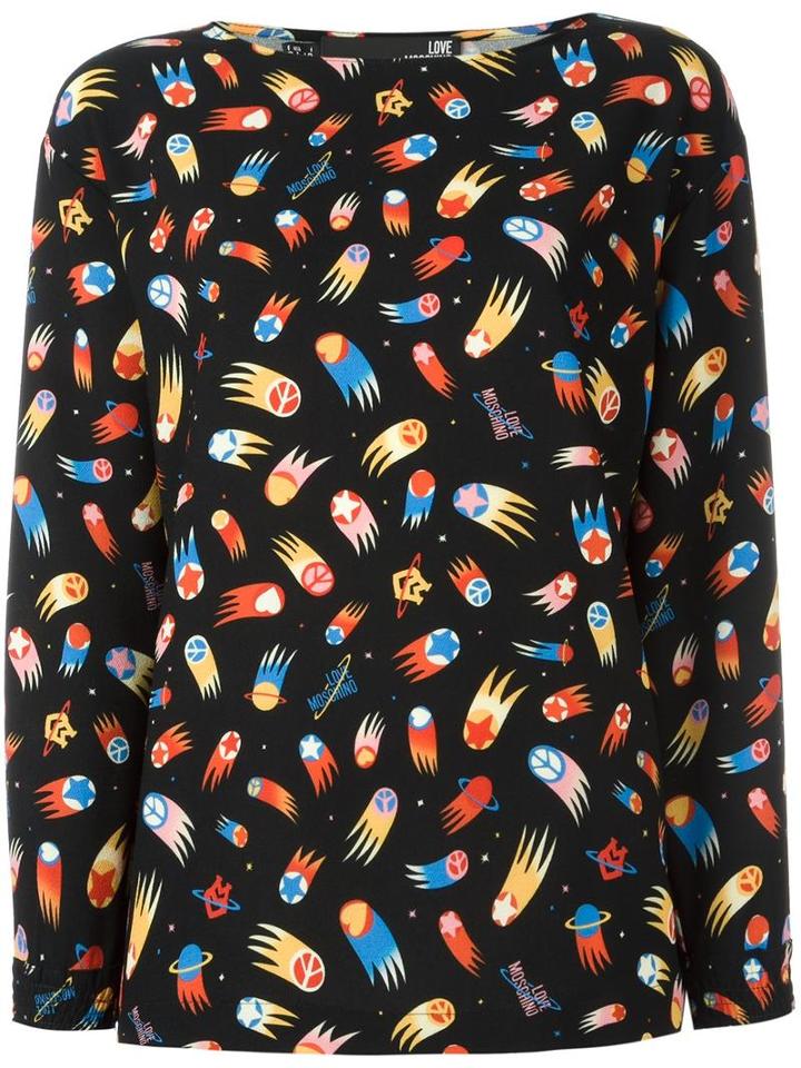 Love Moschino Printed Top, Women's, Size: 44, Black, Polyester