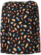 Love Moschino Printed Top, Women's, Size: 44, Black, Polyester