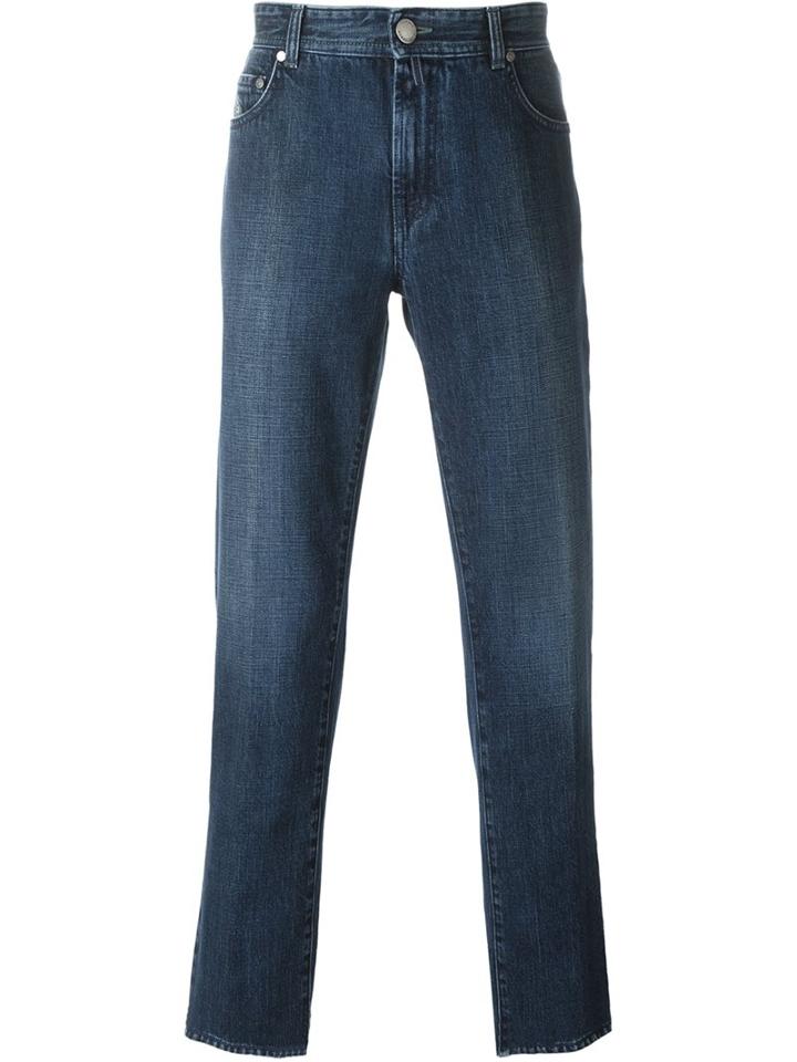 Borrelli Stonewashed Slim-fit Jeans, Men's, Size: 32, Blue, Cotton/polyester
