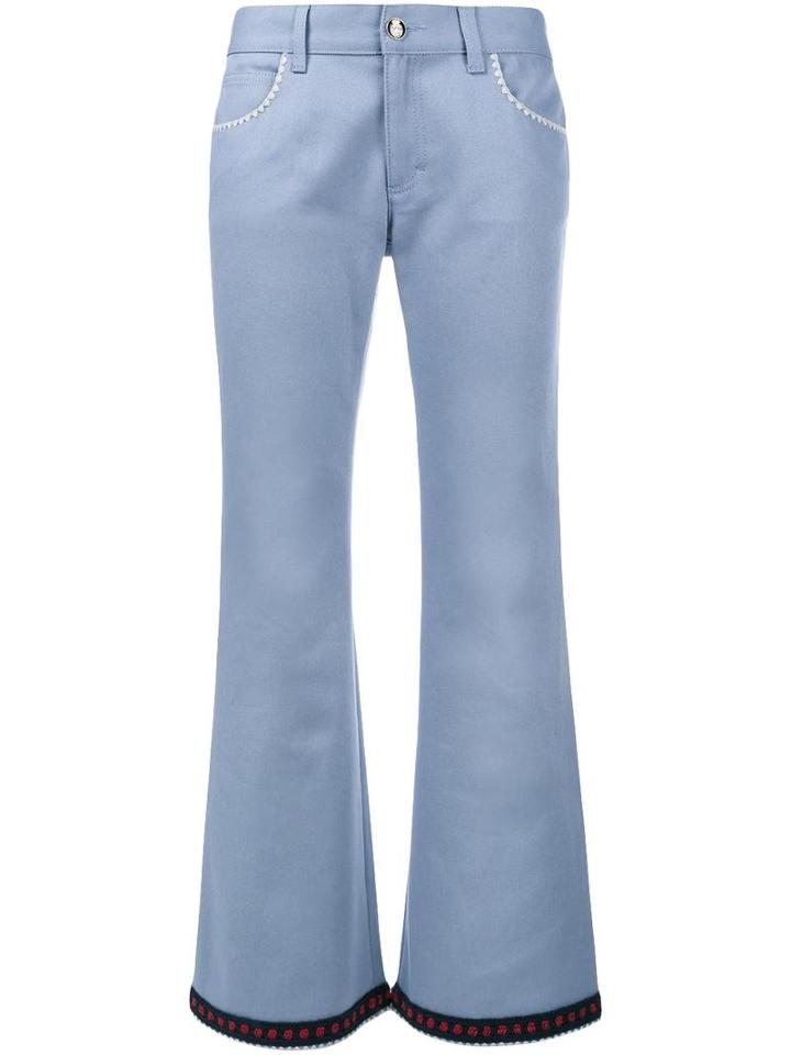 Gucci Crochet Trim Flared Jeans, Women's, Size: 27, Blue, Cotton/wool/acrylic/polyester